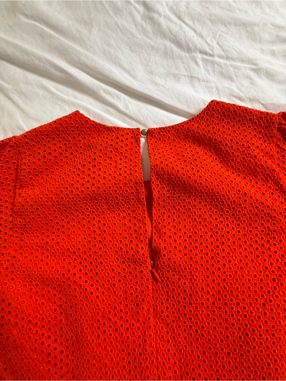 J.Crew Orange Eyelet Puff Sleeve A-Line Dress Size 12 Resort Palm Beach - Picture 7 of 13